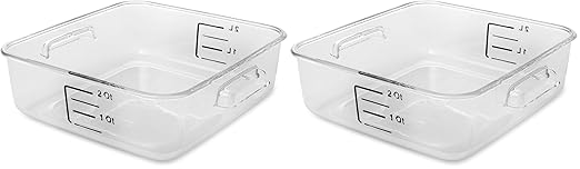 Rubbermaid Commercial Products Plastic Space Saving Square Food Storage Container For Kitchen/Sous Vide/Food Prep, 2 Quart, Clear (Fg630200Clr) (Pack of 2)