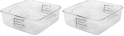 Rubbermaid Commercial Products Plastic Space Saving Square Food Storage Container For Kitchen/Sous Vide/Food Prep, 2 Quart, Clear (Fg630200Clr) (Pack of 2)