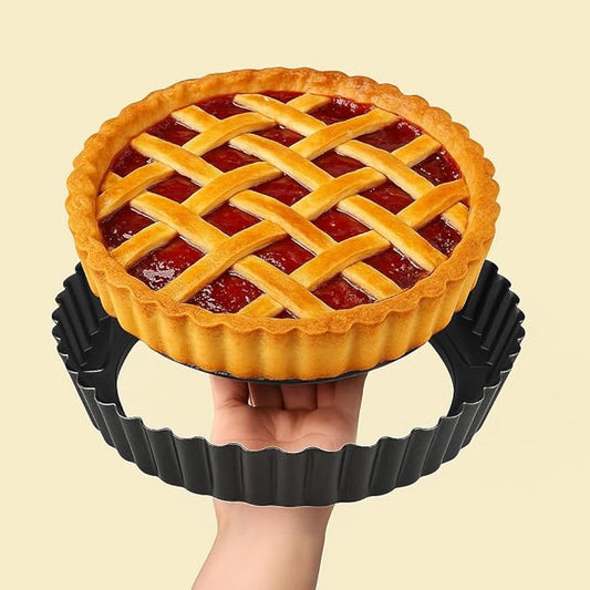 UWILLION 9.5 Inch Tart Pan 2.2 Inch Deep, Non-Stick Round Quiche Pan with Removable Bottom, Durable Carbon Steel Pie Pan for Cakes, Tarts, Pies and Mousse