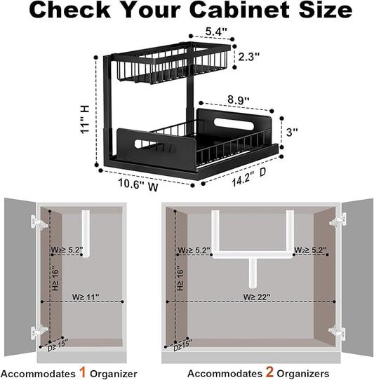 REALINN Under Sink Organizer, Pull Out Cabinet Organizer, 2 Tier Metal Slide Out Shelf with L Shaped Design for Kitchen, Bathroom, Laundry, and Utility Cabinet Storage for Deep Cabinets, Black, 1 Pack