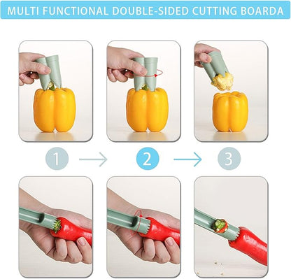 Pepper Corer, 2 in 1 Red Bell Pepper Seed Corer Remover Tool, Fruit & Vegetable Corers Quick Cave Tools for Jalapeno Cutter Deseeder, S-P-Blue