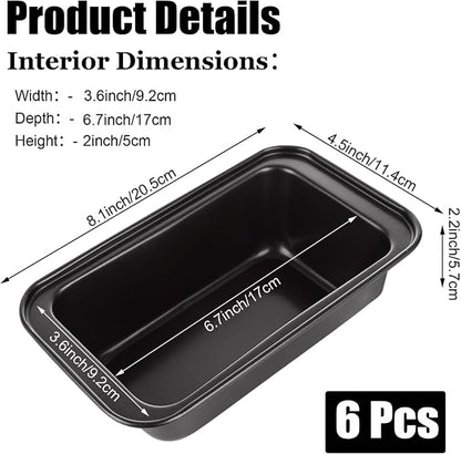 QTLCOHD 6 Pack 6" x 3" Bread Loaf Pans, Non stick Carbon Steel Bread Pans for Baking Homemade Bread