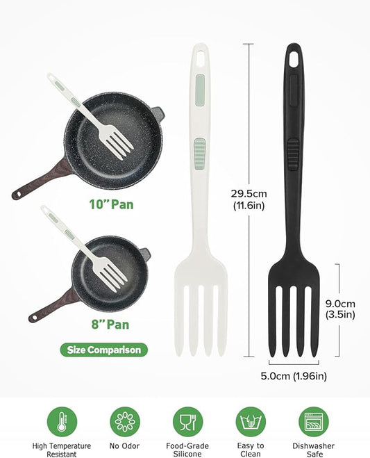 Silicone Flexible Cooking Fork, 11.6 Inch Heat Resistant, Large Non Stick for Mixing, Mashing, Whisking (BW)