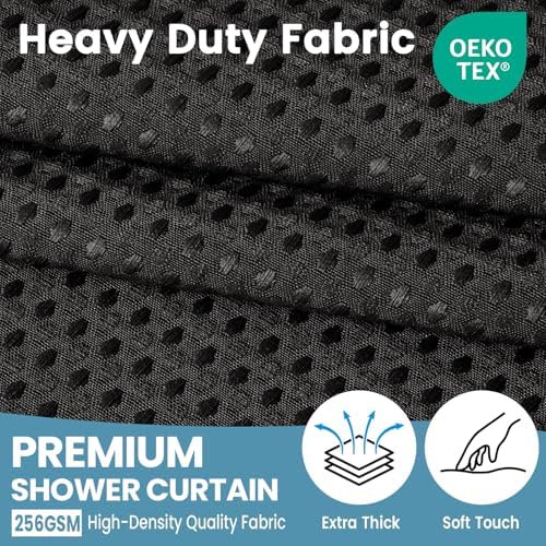 EUTXL Heavyweight No Hook Shower Curtain with Liner, Black, 54x74