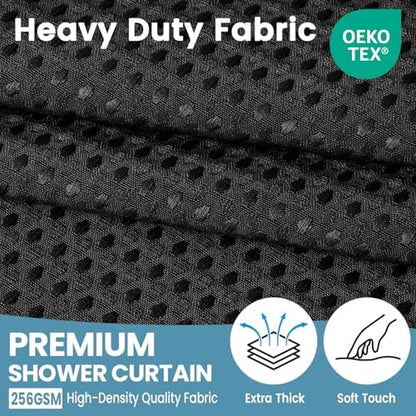 EUTXL Heavyweight No Hook Shower Curtain with Liner, Black, 54x74