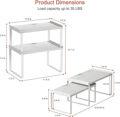 Goozii Counter Shelf Organizer Set of 4, Pantry Shelf Risers for Plates Dishes Cups Mugs Spices, Pantry Cupboard Cabinet Organizers and Storage Shelves Rack Insert for Countertop (White)