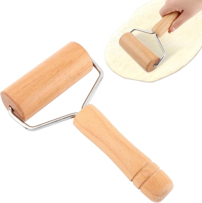 Small Wooden Rolling Pin with Handle, Non-Stick Small Dough Roller, Kitchen Baking Tool for Pizza, Pastry, Cookie & Dumpling Making