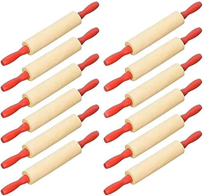 Mini Rolling 7.5 Inch Rolling Pin for Play Dough - Wood Kids Rolling Pin For Little Bakers, With Red Handles Arts and Crafts Clay Roller, 7.5" (48-Pack)