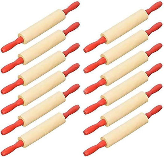 Mini Rolling 7.5 Inch Rolling Pin for Play Dough - Wood Kids Rolling Pin For Little Bakers, With Red Handles Arts and Crafts Clay Roller, 7.5" (48-Pack)