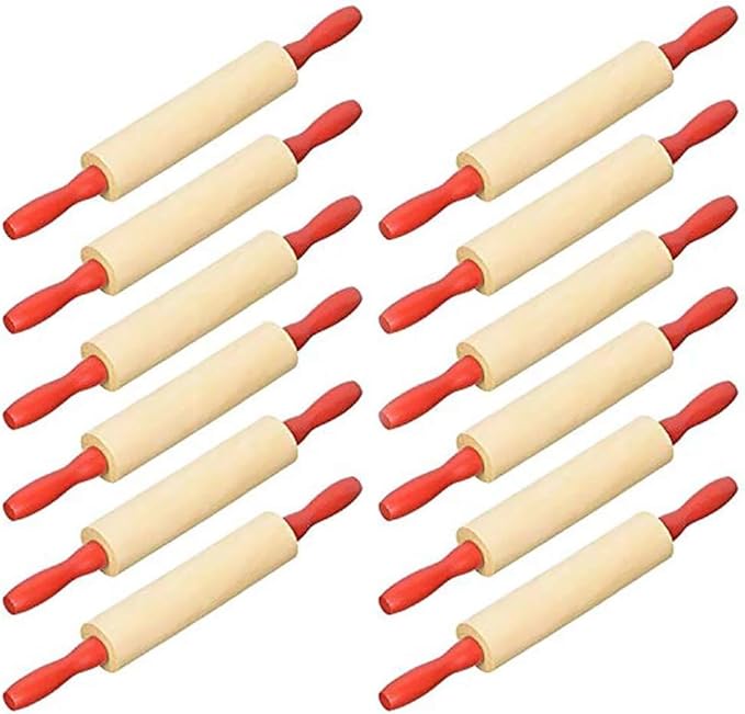 Mini Rolling 7.5 Inch Rolling Pin for Play Dough - Wood Kids Rolling Pin For Little Bakers, With Red Handles Arts and Crafts Clay Roller, 7.5" (96-Pack)