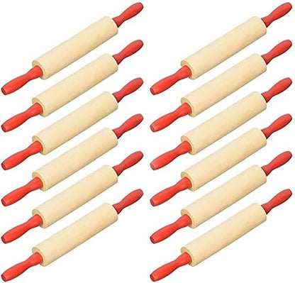 Mini Rolling 7.5 Inch Rolling Pin for Play Dough - Wood Kids Rolling Pin For Little Bakers, With Red Handles Arts and Crafts Clay Roller, 7.5" (144-Pack)