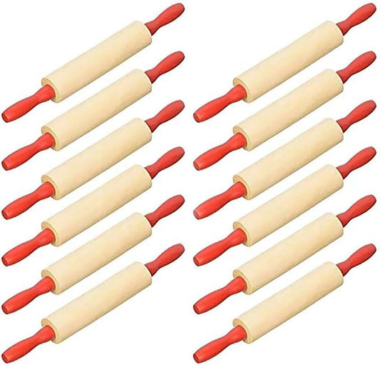 Mini Rolling 7.5 Inch Rolling Pin for Play Dough - Wood Kids Rolling Pin For Little Bakers, With Red Handles Arts and Crafts Clay Roller, 7.5" (144-Pack)