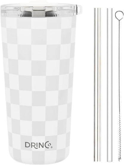 Drinco - 20 oz Stainless Steel Tumbler | Double Walled Vacuum Insulated Mug With Lid, 2 Straws, For Hot & Cold Drinks (20oz Checker)