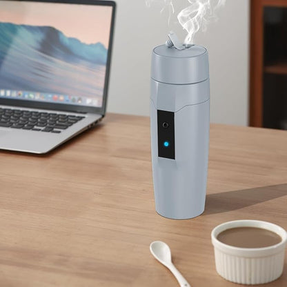 Portable Electric Kettle Boiler, Small Electric Travel Kettle, 300W Fast Water Heater, Mini Electric Tea Coffee Mug for Hotels/Offices/RVs, Automatic Shut-Off & Restart, Elegant Gray