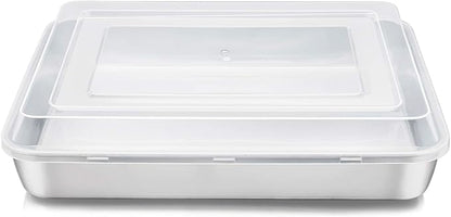 E-far Stainless Steel Baking Pan with Lid, 12⅓ x 9¾ x 2 Inch Rectangle Sheet Cake Pans with Covers Bakeware for Cakes Brownies Casseroles, Non-toxic & Healthy, Heavy Duty & Dishwasher Safe