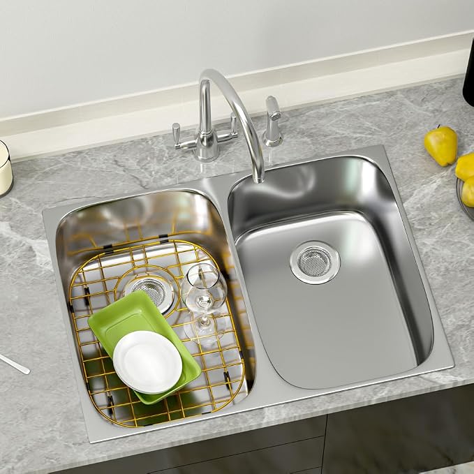 Gold Kitchen Sink Protector Grid, 14.6 x 11.2 Inch Stainless Steel Bottom Grid, Anti-Scratch & Easy Clean Dishwasher Safe Sink Tray for Single Basin