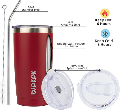 BJPKPK 20 oz Tumbler Stainless Steel Vacuum Insulated Tumblers Cup with Lid and Straw,Red