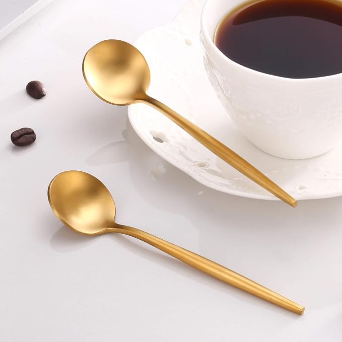Gold Coffee Spoons Set,Stainless Steel Teaspoons of 6,Espresso Spoons 5.11 inch,Demitasse Dessert Scoop,Small Tea Scoop Mini for Stirring,Matte Finish,Dishwasher Safe