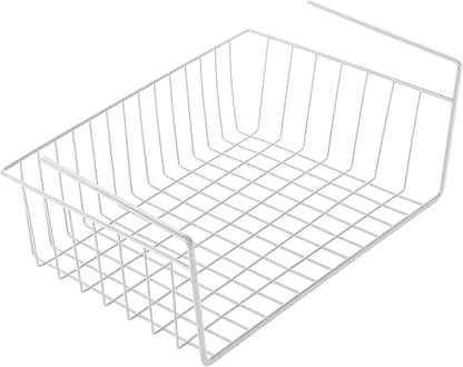 Smart Design Undershelf Storage Basket - Set of 6 - Medium - Snug Fit Arms - Steel Metal Wire Frame - Rust Resistant - Cabinet Pantry, Shelf Organizer Rack - Kitchen & Bathroom - 16 x 5.5 Inch - White