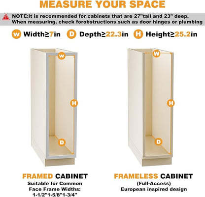 Pull Out Spice Rack Organizer for Cabinet, 5" W x 22.3" D x 25.2" H Multi-Use Solid Wood Slide Out Shelf for Kitchen Cabinet, Sliding Spice Rack for Cans & Jars, Pantry Organization
