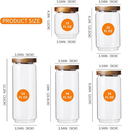 Glass Storage Containers Set, High Borosilicate Glass Jars with Wooden Lids Kitchen Food Canisters s for Coffee Beans/Sugar/Noodles/Nuts/Cookies/Pasta