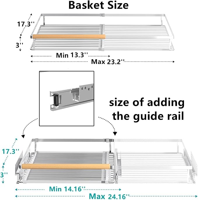 Pull Out Cabinet Organizer 2Pack, Heavy Duty Slide Out Pantry Shelves, Sliding Drawer Pantry Shelf for Kitchen, Living Room, Home, 14.16''-24.16''W x 17.3''D