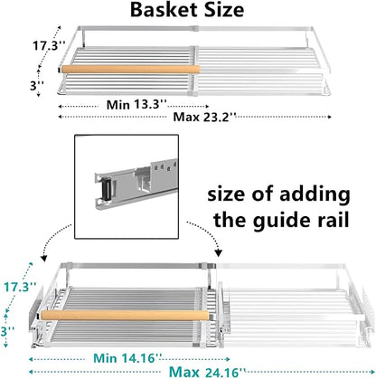 Pull Out Cabinet Organizer 2Pack, Heavy Duty Slide Out Pantry Shelves, Sliding Drawer Pantry Shelf for Kitchen, Living Room, Home, 14.16''-24.16''W x 17.3''D