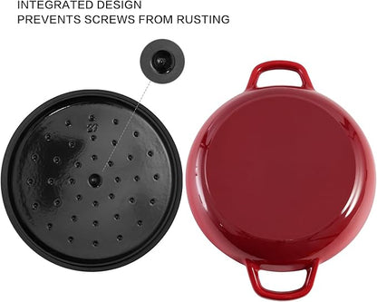 Flavehc Braiser Enameled Cast Iron Braiser 2.25 QT, Cast Iron Braiser Pan with Lid for Bread Baking, Soup & One Pot Meals, Small Shallow Dutch Oven Casserole for Oven & Induction, Red