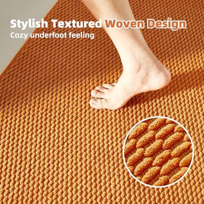 TYUU Bathroom Rugs Non Slip Washable, Super Absorbent Thin Bath Mat Quick Dry Low Pile Bathroom Rug, Orange 20"x48"