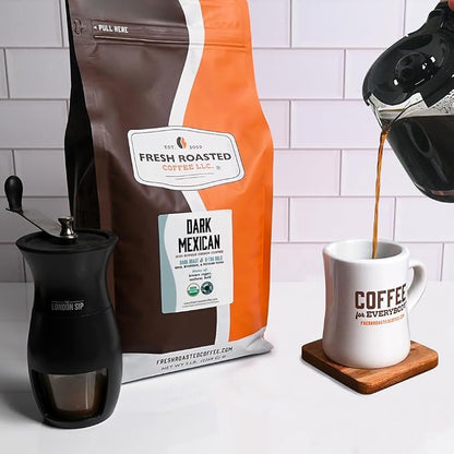 Fresh Roasted Coffee, Organic Dark Mexican Whole Bean Coffee, Dark Roast, USDA Organic, 3rd Party Tested for Mold, Mycotoxin & Pesticides, Kosher, 5 lb (80 oz)