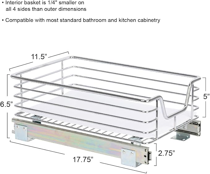Household Essentials Chrome-Plated Steel Pull-Out Basket Organizer with Plastic Accents