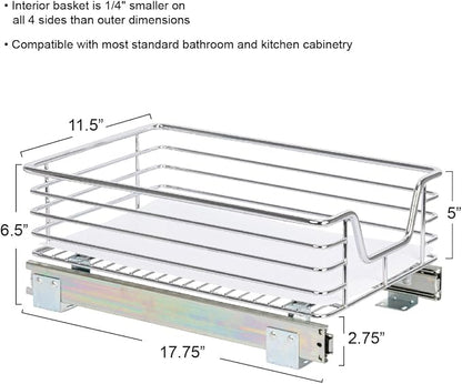 Household Essentials Chrome-Plated Steel Pull-Out Basket Organizer with Plastic Accents