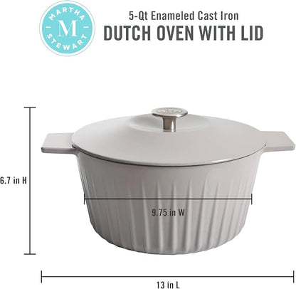 Martha Stewart Eastholm 5 QT Enameled Cast Iron Dutch Oven, Grey