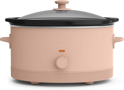 bella 6.0 Qt Manual Slow Cooker, Ceramic Nonstick Coating, 3 Temperature Settings, Dishwasher Safe Stoneware Pot and Tempered Glass Lid, Cool Touch Handles & Tangle Free Cord Wrap, Blossom