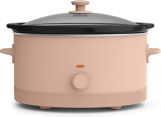 bella 6.0 Qt Manual Slow Cooker, Ceramic Nonstick Coating, 3 Temperature Settings, Dishwasher Safe Stoneware Pot and Tempered Glass Lid, Cool Touch Handles & Tangle Free Cord Wrap, Blossom