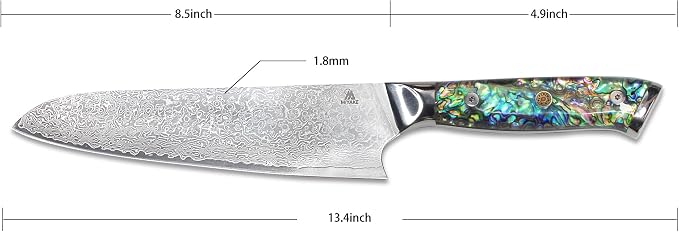 Miyake Chef Knife Santoku Knife 8.5 inch, Professional Kitchen Knife High Carbon Steel Sharp Blade with Abalone Shell Resin Handle, Gift Box Included