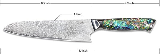 Miyake Chef Knife Santoku Knife 8.5 inch, Professional Kitchen Knife High Carbon Steel Sharp Blade with Abalone Shell Resin Handle, Gift Box Included
