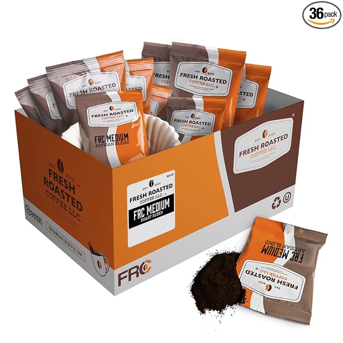 Fresh Roasted Coffee, FRC Medium Roast Blend Drip Ground Fractional Packs, Medium Roast, Kosher, 2.25 oz, 36 Count