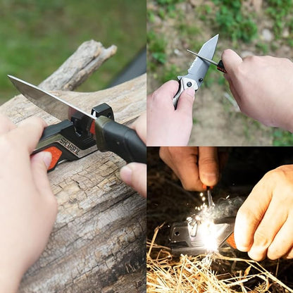 SHARPAL 101N 6-in-1 Pocket Knife Sharpener & Survival Tool – Diamond Sharpening Rod, Fire Starter Ferro Rod, Whistle – Sharpens Straight & Serrated Blades, Repairs & Hones Knives Fathers Day Gift