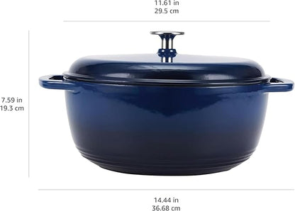 Amazon Basics Enameled Cast Iron Dutch Oven Pot with Lid, Round, Dual Handles, Heavy-Duty, Oven Safe for Stews, Roasting, Baking, 7.3-Quart, Navy