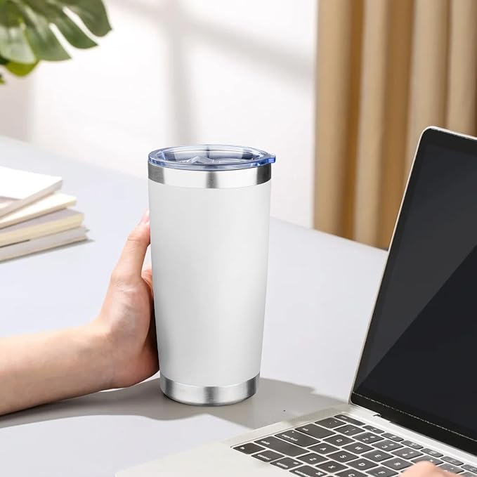 20oz Tumbler with Lid Double Wall Vacuum Insulated Travel Coffee Mug Stainless Steel Thermal Cup Powder Coated Sturdy Coffee Tumbler Bulk for Hot and Cold Beverages (Black-Glacier-Purple-White,4)