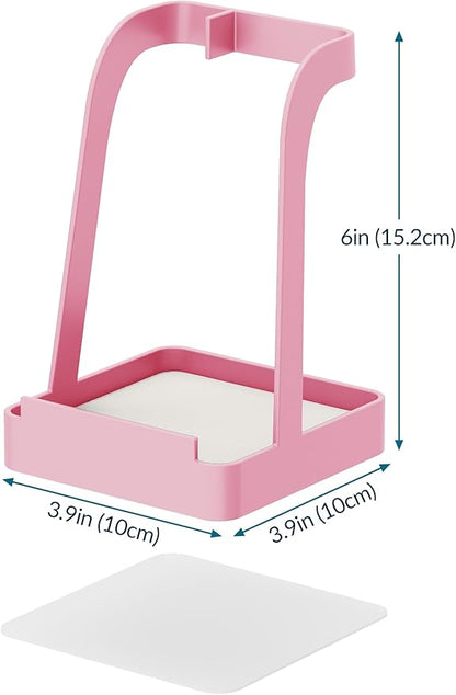 NiHome Kitchen Utensil Holder for Pot Lids & Spoons Pink Kitchen Accessories with White Diatomite Drip Tray, Non-Slip Base, Metal Cooking Spoon Rest, 3.9"x3.9"x6" Countertop Organizer (Pink)