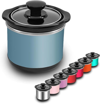 Mini Slow Cooker, 0.65 Qt Capacity small slow cooker, Ceramic Pot, Nutrient Loss Reduction, For Sauces, Stews & Dips, Round (Willow blue)