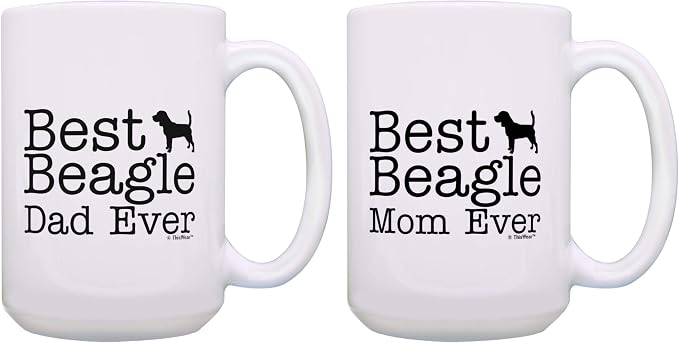 ThisWear Best Beagle Dad Ever and Best Beagle Mom Ever Mug Set 2 Pack 15-oz Mugs Cups 15oz Mugs