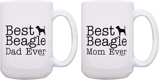 ThisWear Best Beagle Dad Ever and Best Beagle Mom Ever Mug Set 2 Pack 15-oz Mugs Cups 15oz Mugs