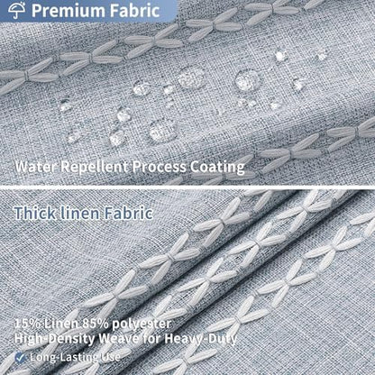 Boho Farmhouse Tassel Linen Shower Curtain,3D Embroidery Stripe Blue,36x72