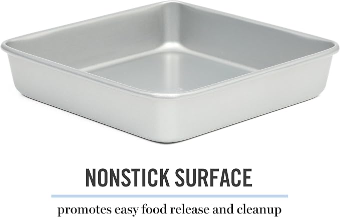 Martha Stewart Gallen 9 Inch Square Nonstick Carbon Steel Cake Pan - Silver Durable Bakeware for Cakes, Brownies & Desserts