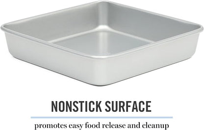 Martha Stewart Gallen 9 Inch Square Nonstick Carbon Steel Cake Pan - Silver Durable Bakeware for Cakes, Brownies & Desserts