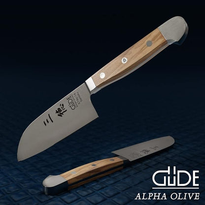 Güde Alpha Olive Series Hand Forged/Sharpened Santoku Knife, 5-in - Ice Hardened Steel - Made in Solingen, Germany Since 1910