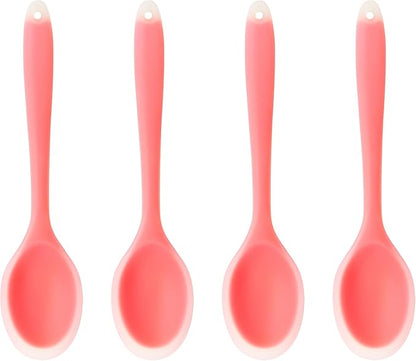 4Pcs Silicone Cooking Spoon, Heat-Resistant Nonstick Silicone Spoon for Stirring, Mixing, Cooking, Baking and Daily Use(Coral)